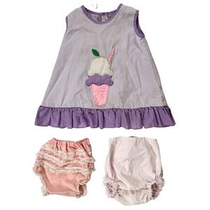 Baby Girl 3pc Outfit Set Fayette Ice Cream Dress + 2 Bloomers 0–6M